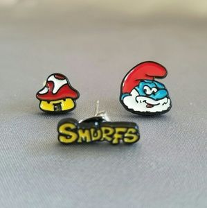 New 3pc Papa Smurf stud earrings